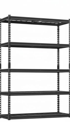 Garage Storage Shelves 5 Tiers, Heavy Duty Storage Shelving Racks with 2500 LBS Capacity, 48 in L x 18 in W x 72 in H Metal Adjustable Utility Shelving Unit for Garage Organization, Basement, Workshop - size: 48 in L x 18 in W x 72 in H