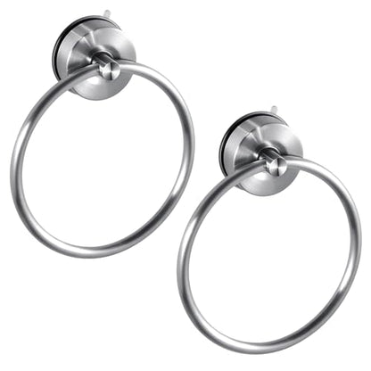 JOMOLA Stainless Steel Suction Cup Towel Ring Holder for Bathroom - Rustproof No Drill Wall Mount Towel Rack, Adjustable & Damage-Free Bathroom Accessories for Shower, Spa, Hotel, Brushed (2-Pack) - color: Silver-2 Pack