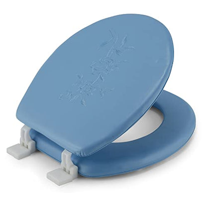 J&V Textiles Embroidered Soft Round Toilet Seat With Easy Clean & Change Hinge, Padded (Light Blue) - color: Light Blue