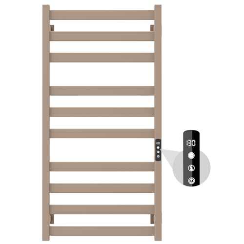 Towel Warmer,Stainless Steel Towel Warmer Rack for Bathroom -10 Bars Wall Mounted Towel Heater with Intelligent Touch Screen Timer, Hard Wired/Plug-in, Earth Tone
