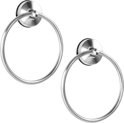 YOHOM Suction Cup Towel Ring Hand Towel Holder for Bathroom Vacuum Suction Washcloth Holder Dish Towel Hanger for Shower Wall No Drill Stainless Steel Brushed Finish, 2 PCS - color: 2 Brushed