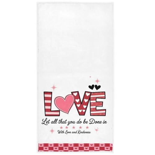 Pfrewn Rustic Love Heart Hand Towels Romantic Pink Hearts Bathroom Shower Hanging Towel Soft Absorbent Kitchen Dish Guest Towel Mother's Valentine's Day Decorations 16x30 in - color: Rustic Love