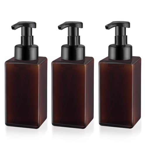 3 Pack Foaming Soap Dispenser Empty Plastic Foam Pump Bottle Refillable Foam Soap Bottle Dispenser for Shampoo Liquid Soap Face Wash (Brown, 450ml/15oz) - color: Brown, size: 450 ml