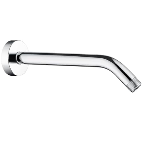 BRIGHT SHOWERS Shower Arm with Flange 10 Inches Solid Brass Shower Head Extension Arm, Wall Mounted Shower Pipe Arm for Rainfall Shower Head and Handheld Showerhead, Chrome - color: Chrome, style: Basic 10 Inch