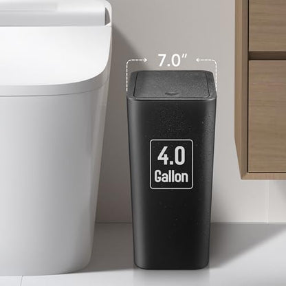 TIPGO Bathroom Trash Can with Lid, 4 Gallon / 15 Liter Small Garbage Can, Press Top Bin, Plastic Wastebasket with Pop-Up Lid for Bedroom, Living Room, Office (Black, 2 Pack) - color: Black, 2 Pack