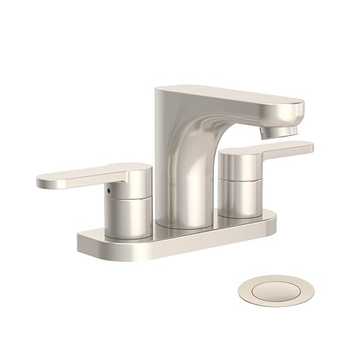 Symmons Identity 4 in. Centerset Two-Handle Three Hole Bathroom Sink Faucet with Push Pop Drain Assembly, Nickel SLC6712STNPP - color: Satin Nickel