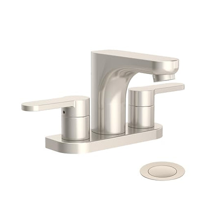 Symmons Identity 4 in. Centerset Two-Handle Three Hole Bathroom Sink Faucet with Push Pop Drain Assembly, Nickel SLC6712STNPP - color: Satin Nickel