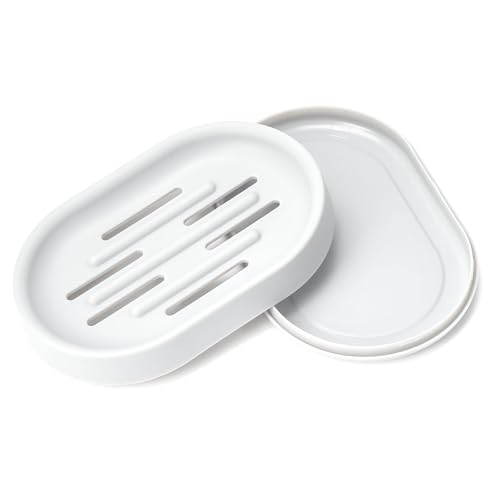 Topsky 2 Pack Soap Dish for Shower, Sink, Bathtub, Oval Plastic White Soap Bar Holder with Drain, Easy to Clean, Durable - color: White.
