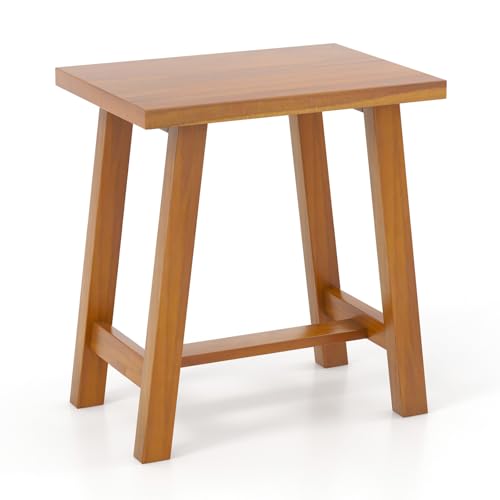 Giantex Teak Shower Bench, Waterproof Shower Stool for Shaving Legs & Spa Bath, Smooth Seat, Anti-Slip Foot Pads, Compact Wooden Shower Chair for Inside Shower, Bathroom, Living Room, Bedroom, Natural