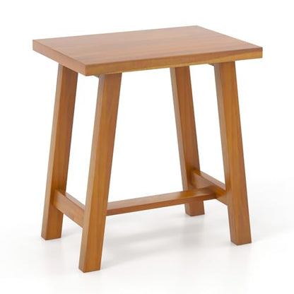 Giantex Teak Shower Bench, Waterproof Shower Stool for Shaving Legs & Spa Bath, Smooth Seat, Anti-Slip Foot Pads, Compact Wooden Shower Chair for Inside Shower, Bathroom, Living Room, Bedroom, Natural