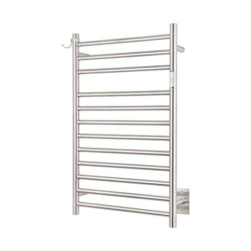 12-Bar Brushed Wall-Mounted Towel Warmer, Plug/Hardwired, 3 Timers | 12 Bars, can be surface-mounted or flush-mounted, with wiring/cable exit available on either the right or left side - color: Brushed