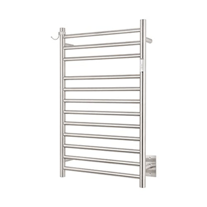12-Bar Brushed Wall-Mounted Towel Warmer, Plug/Hardwired, 3 Timers | 12 Bars, can be surface-mounted or flush-mounted, with wiring/cable exit available on either the right or left side - color: Brushed