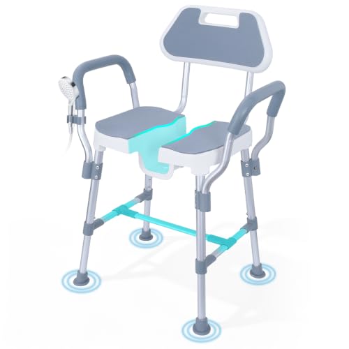 U-Shaped Shower Chair for Inside Shower, 400 lbs Adjustable Shower Stool with Arms and Back - Heavy Duty Bath Chair for Elderly Disabled Seniors, Non-Slip Shower Seat for Tub Bathroom-Grey - color: Gray