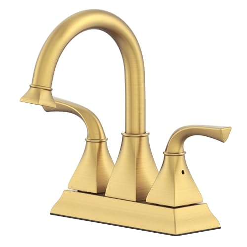 Centerset Bathroom Faucet, Brushed Gold Lavatory Bathroom Sink Faucet, 4 Inch Two Handle with Push up Pop-up Drain,F-4015-BG - color: Brushed Gold, size: Standard