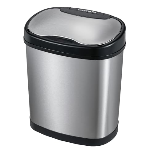 NINESTARS DZT-12-13 Automatic Touchless Infrared Motion Sensor Trash Can, 3 Gal 12L, (Oval, Black/Silver Lid) - color: Sliver/Black, size: 3 Gal