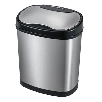 NINESTARS DZT-12-13 Automatic Touchless Infrared Motion Sensor Trash Can, 3 Gal 12L, (Oval, Black/Silver Lid) - color: Sliver/Black, size: 3 Gal