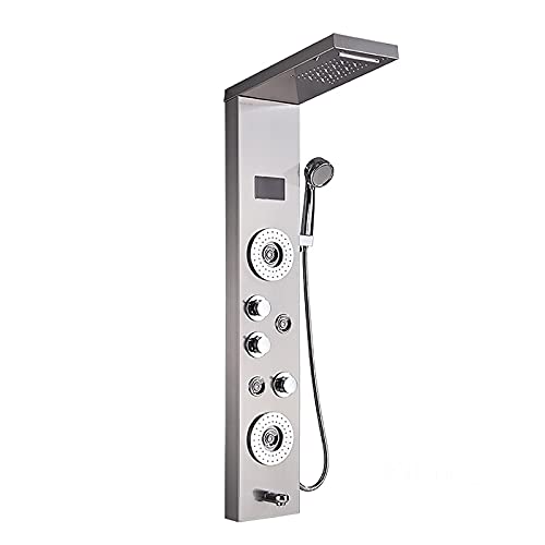 Led Shower Panel Tower System Digital Display Shower Column Thermostatic Shower Panel System, Shower System with Shower Head, Handheld Shower, Body Jets, Tub Spout,Black,Brushed Nickel - color: Brushed Nickel