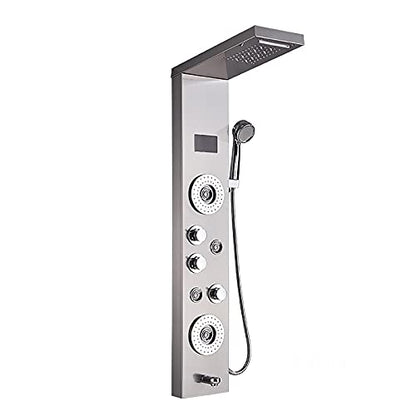 Led Shower Panel Tower System Digital Display Shower Column Thermostatic Shower Panel System, Shower System with Shower Head, Handheld Shower, Body Jets, Tub Spout,Black,Brushed Nickel - color: Brushed Nickel