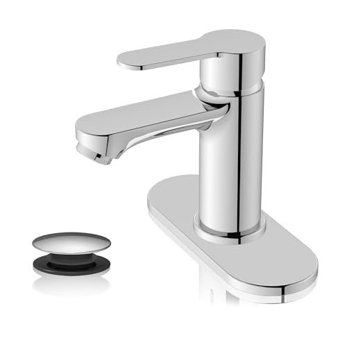 BELZ Chrome Bathroom Faucet, Lead-Free for 1 or 3 Hole 4" Vanity Sink | NSF372 Compliant,Anti-peeling PVD Finish,Includes Pop-up Drain & Hoses,Single Handle Modern Design, Easy DIY Install - color: Polished Chrome