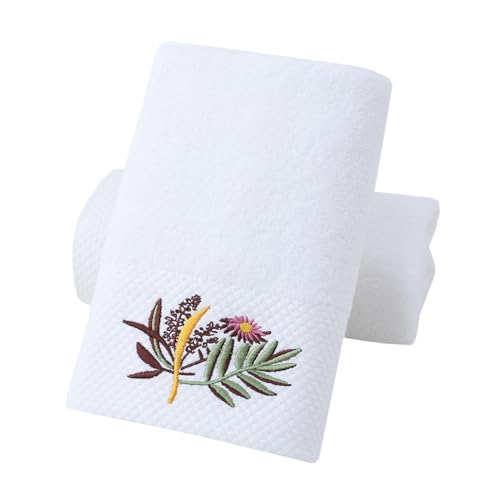 Pidada Hand Towels Set of 2 Embroidered Floral Pattern 100% Cotton Absorbent Soft Decorative Towel for Bathroom (White Pattern 1) - color: 2 White Pattern 1