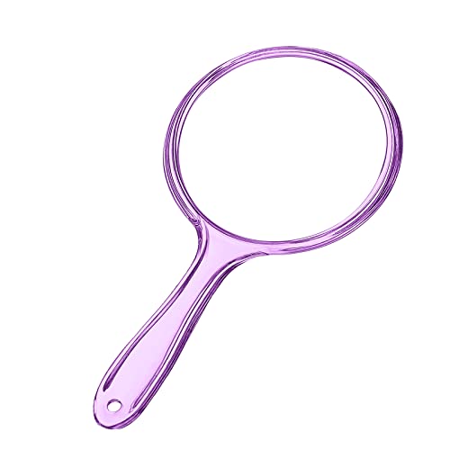 D Hand Mirror with Handle, Purple, Rounded Shape | 1X 2X Magnification, Double Sided , Acrylic, Small Handheld,Lightweight & Portable, - color: Small Purple