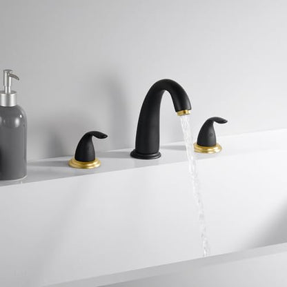 SUMERAIN 2 Handle Bathroom Roman Bathtub Faucet, Black and Gold | 3 Hole, High Flow, Tub Filler, with Valve, Brass, Classic Style - color: Black and Gold, size: 4-29/32" spout reach