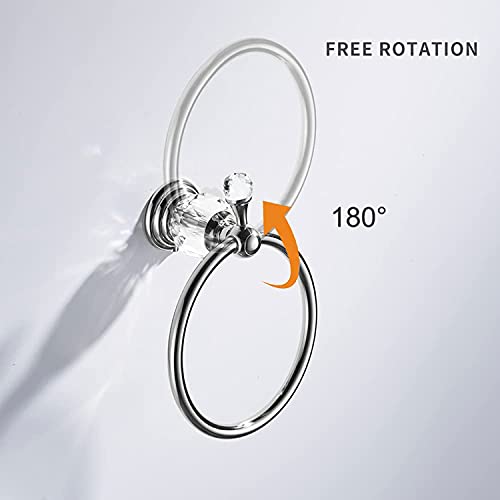 WOLIBEER Crystal Towel Hook, Chrome Towel Ring Toilet Paper Holder Hand Towel Holder Tissue Roll Paper Holder Towel Hanger Silver Bathroom Accessories 2 Pieces Wall Mounted - color: Chrome