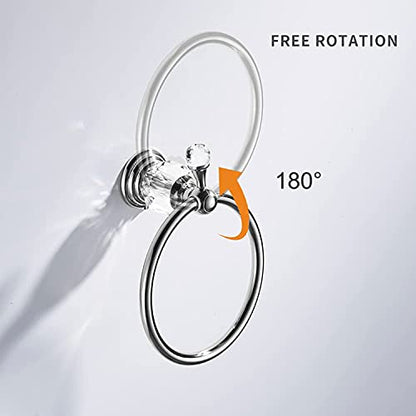 WOLIBEER Crystal Towel Hook, Chrome Towel Ring Toilet Paper Holder Hand Towel Holder Tissue Roll Paper Holder Towel Hanger Silver Bathroom Accessories 2 Pieces Wall Mounted - color: Chrome
