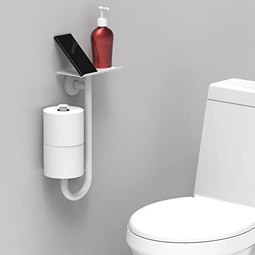 3-in-1 Stainless Steel Double Toilet Paper Holder with Heavy Duty Grab Bar and Top Shelf for Wet Wipes, Napkins, Phone, Pad. (White, Right-Hand) - color: White, size: Right-Hand