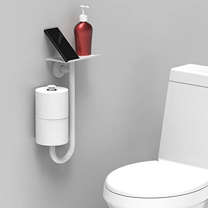 3-in-1 Stainless Steel Double Toilet Paper Holder with Heavy Duty Grab Bar and Top Shelf for Wet Wipes, Napkins, Phone, Pad. (White, Right-Hand) - color: White, size: Right-Hand