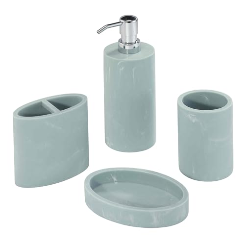 Nicole Miller - Bathroom Set, 4pc Countertop Accessories, Dorm Room Essentials (Kendall Collection, Oasis) - color: Oasis, size: 4pc Bath Set