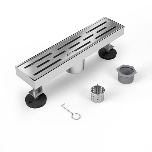 12 Inch Linear Shower Drain Stainless Steel, with Brick Pattern Grate | Brushed Nickel Shower Floor Drain, Rectangle Shower Drain, with Adjustable Feet, for Bathroom, Remodel Shower, Tile Floor - color: Brushed Nickel, size: 12 Inch
