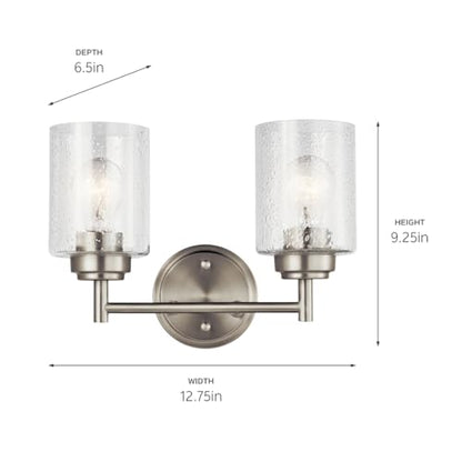 Kichler Winslow 12.75" Vanity Light in Brushed Nickel, 2-Light Transitional Bathroom Light with Clear Seeded Glass. (12.75" W x 9.25" H), 45885NI | Clear seeded glass vanity light for bathroom mirrors (12.75" x 9.25"), 45885NI - color: Brushed Nickel, siz