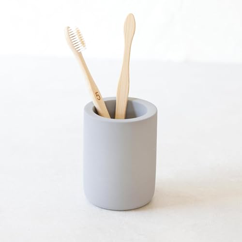 Diatomite Drying Stone Toothbrush Holder, Modern Ceramic-Look Countertop Cup with Drainage for Bathroom, Quick Drying Electric Toothbrush & Toothpaste Organizer, Stoneware Finish - color: Dark Grey