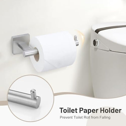 5 Pieces Bathroom Hardware Set, Brushed Nickel Towel Bar Set Includes 23.6” Towel Bar, Towel Ring Holder, Toilet Paper Holder and Two Towel Hooks, Bathroom Accessories Set SUS304 Wall Mounted - color: Brushed Nickel, size: 5 Pieces - Standard