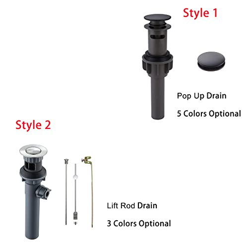 WOWOW Bathroom Drain Assembly Stopper with Lift Rod for Bathroom Faucet Vanity Sink Pop-Up Drain Stopper Assembly with Lift Rod and Overflow,Brushed Nickel - color: Brushed Nickel, style: Style B: lift rod drain