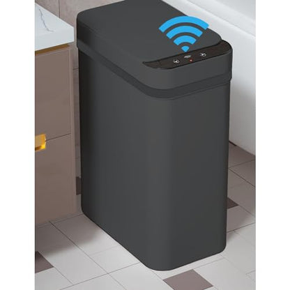 Yatmung 4 Gallons Bathroom Trash Can Automatic Touchless - Smart Trash Can | 15.5 Liters Slim Electric Trash Bin Motion Sensor - Narrow, Plastic - Skinny Garbage Can with Lid ( Matte Black ) - color: Black, size: 4 Gal