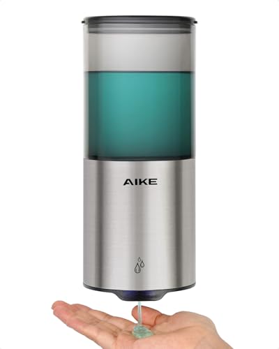 AIKE Automatic Soap Dispenser IPX7 Waterproof 13.5oz Stainless Finish | No-Drill and Screws for Mounting,Space Saving,Adjustable 5 Levels Precise Dispense for Bathroom,Easy Refill Wide Opening - color: Brushed Stainless Steel