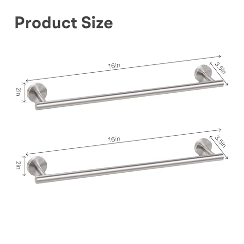 16 Inch Brushed Nickel Bathroom Towel Bar, 2 Pieces Towel Racks for Bathroom SUS304 Thicken Stainless Steel Towel Holder - color: Silver