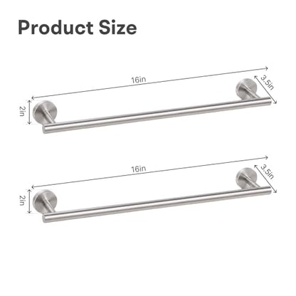 16 Inch Brushed Nickel Bathroom Towel Bar, 2 Pieces Towel Racks for Bathroom SUS304 Thicken Stainless Steel Towel Holder - color: Silver