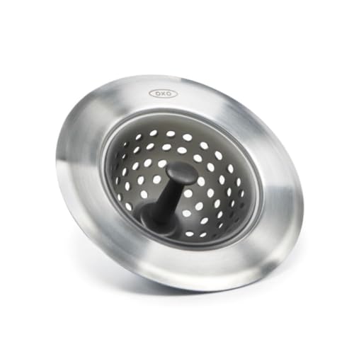 OXO Good Grips Silicone Sink Drain Strainer, Kitchen Sink Stopper | Catches Food Debris, Flexible Silicone Basket, Easy-Lift Handle, Fits Standard Drains, Dishwasher Safe, Kitchen Sink Strainer
