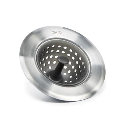 OXO Good Grips Silicone Sink Drain Strainer, Kitchen Sink Stopper | Catches Food Debris, Flexible Silicone Basket, Easy-Lift Handle, Fits Standard Drains, Dishwasher Safe, Kitchen Sink Strainer