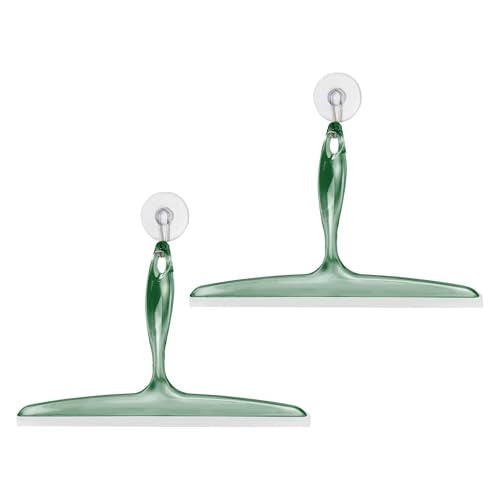iDesign Bathroom Plastic Shower Squeegee, Clear/Green, Set of 2 | Wall Hook Included - color: Clear/Green, style: Pack of 2