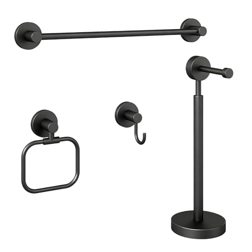 4-Piece Bathroom Set with Privot Toilet Paper Holder | All-in-One Wall Mounted Hardware Combo, Matte Black - size: 4-Free standing