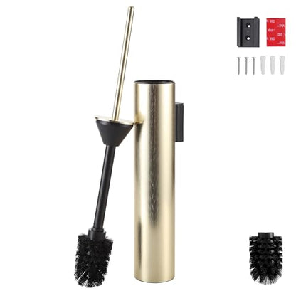 Wall Mounted Brushed Gold Toilet Brush with Holder,Durable Cleaning Toilet Bowl Brushes with Holders - color: Brushed Gold