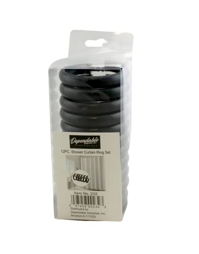 12 Piece Plastic Basic Locking Round Hook Easy Gliding Shower Curtain Rings Fits All Standard Size Shower Rods (Black) - color: Black