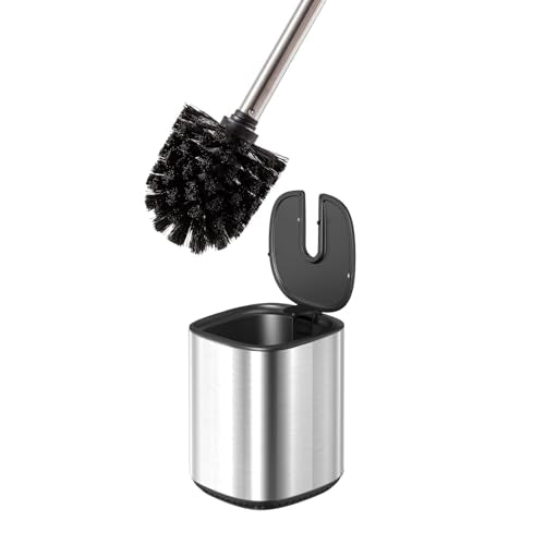 Toilet Brush and Holder Set Toilet Bowl Brush Stainless Steel Automatic Open lid Toilet Bowl Cleaner Brush Set Toilet Scrubber Kit Toilet Cleaning Brush for Bathroom - color: Stainless Steel