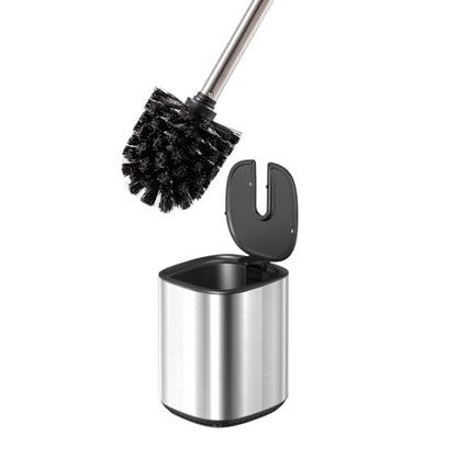 Toilet Brush and Holder Set Toilet Bowl Brush Stainless Steel Automatic Open lid Toilet Bowl Cleaner Brush Set Toilet Scrubber Kit Toilet Cleaning Brush for Bathroom - color: Stainless Steel