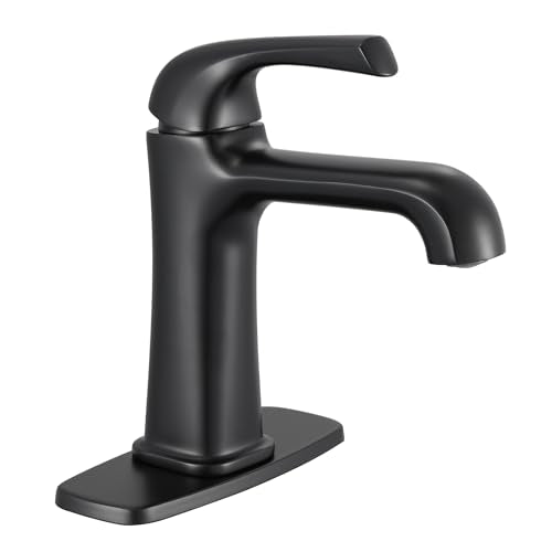 Matte Black Bathroom Faucet, Brass Single Hole Bathroom Faucets for 1 or 3 Holes, Vanity Faucet with Supply Lines and Deck Plate, Pop Up Drain - color: A-Matte Black