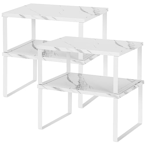 NEX Cabinet Organizer Shelf, Kitchen Counter Shelves Set of 4 | Stackable & Expandable Spice Rack, Space-Saving Pantry Organizers Bathroom Countertop Storage, White - color: Cloud White + Ink White, size: 11.7''W